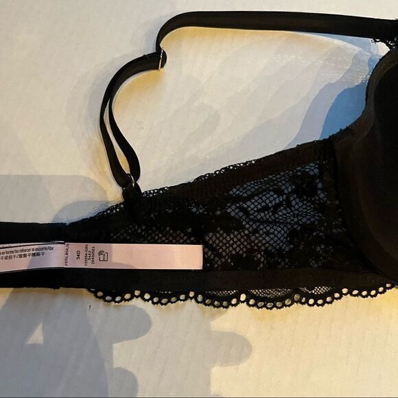 Victoria Secret plunge bra Black 34D lace trimmed underwire lightly padded - Picture 7 of 14
